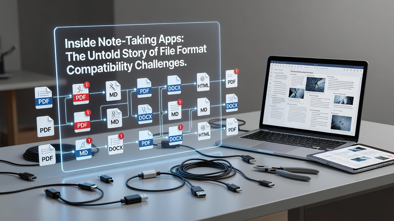 Screenshot comparison of exported note structures from three different applications side by side
